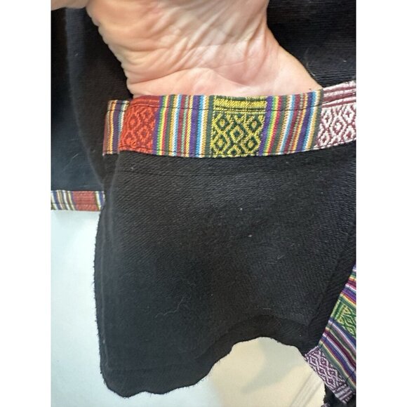 VTG Peruvian Black Cotton Jacket Colorful Trim Made In Nepal Measures Large - Picture 4 of 7
